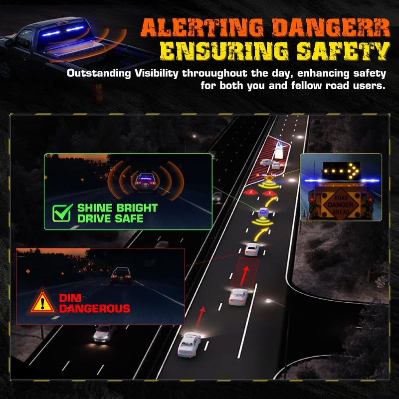 LRTER 2 in 1 Emergency Strobe Light Bar Safety Flashing Warning Hazard Caution Light Bar w/Digital Display Controller for Construction Vehicles Firefighter Trucks(2x17.7, Blue/White) - Image 2